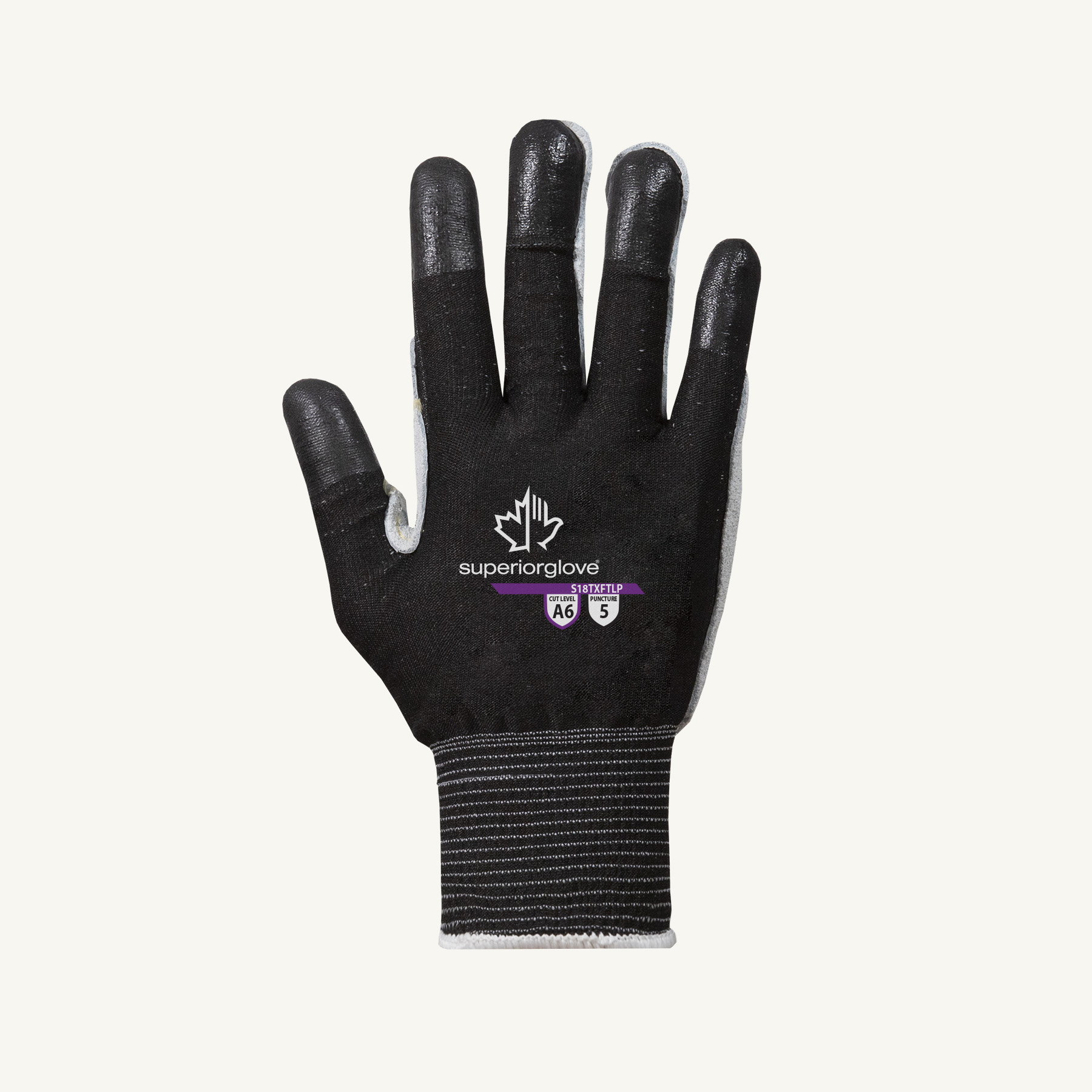 #S18TXFTLP Superior Glove® TenActiv™ S18TXFTLP Leather Palm Patch Nitrile Foam Coated A6 Cut Gloves